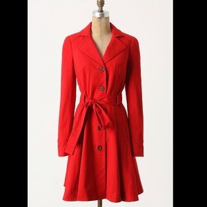 Anthropologie Elevenses Red Pansy Corset Trench